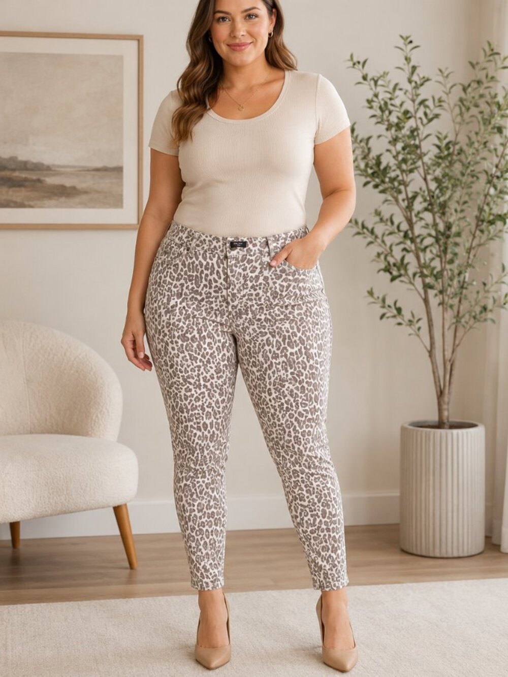 Nine West Jeans Leopard Print Gramercy Skinny Ankle Pants Size 10